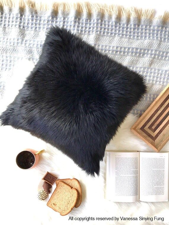 Black Fur Pillow Throw Suede Cover 28 X 28 Fluffy Black Fur | Etsy | Etsy (US)
