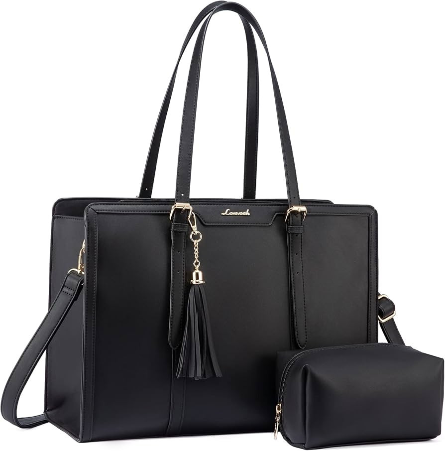 LOVEVOOK Laptop Bag for Women 15.6 inch Lightweight PU Laptop Tote Bag, Large Capacity Computer b... | Amazon (US)