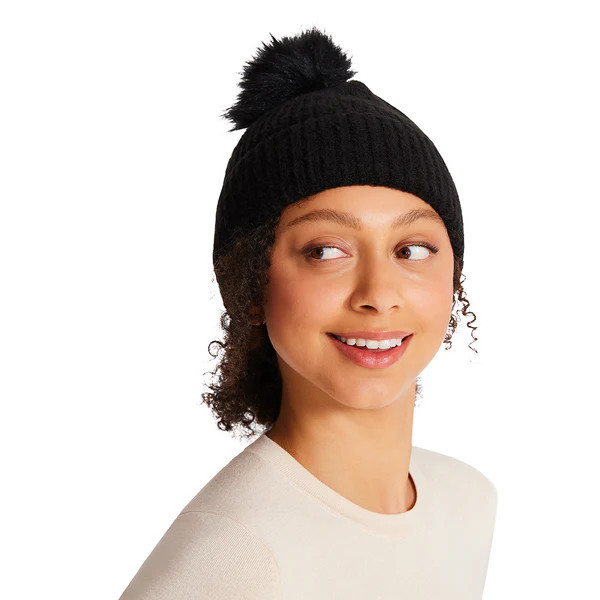 SPACE DYE BEANIE WITH FAUX FUR BLACK | Steve Madden (US)