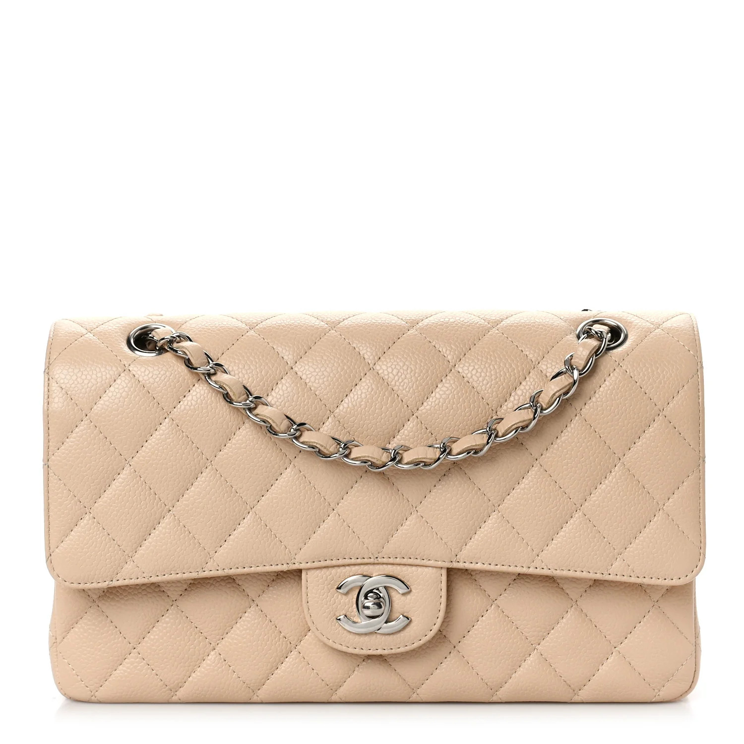 Caviar Quilted Medium Double Flap Beige | FASHIONPHILE (US)