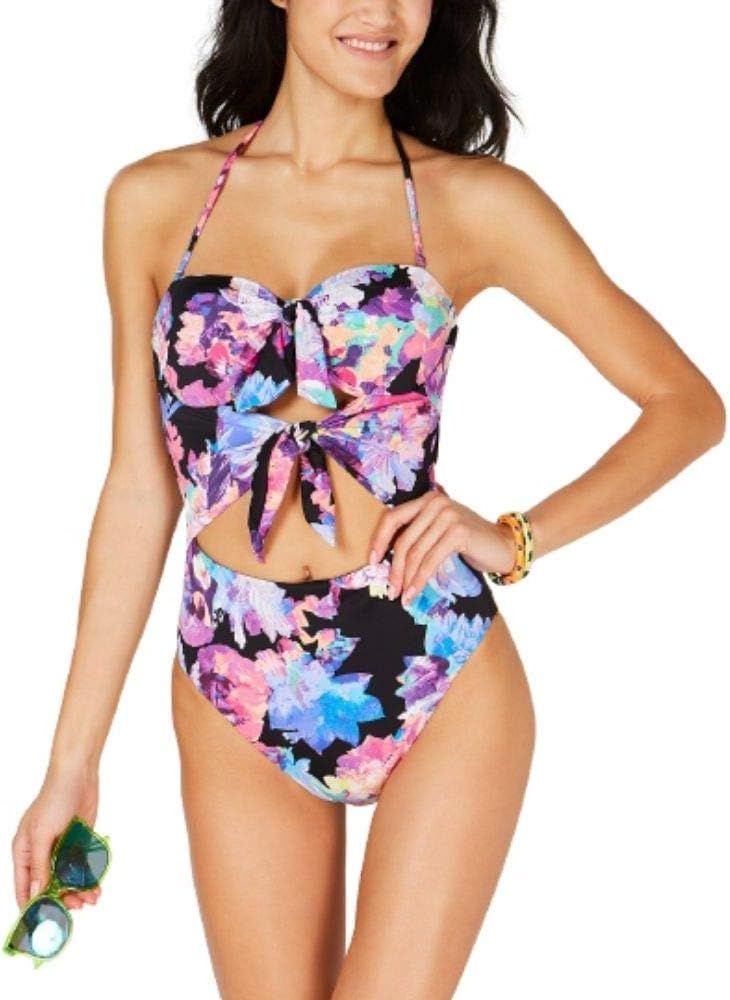 Bar III Tech Floral Printed Tie-Front High Leg One-Piece Swimsuit in Multi | Amazon (US)