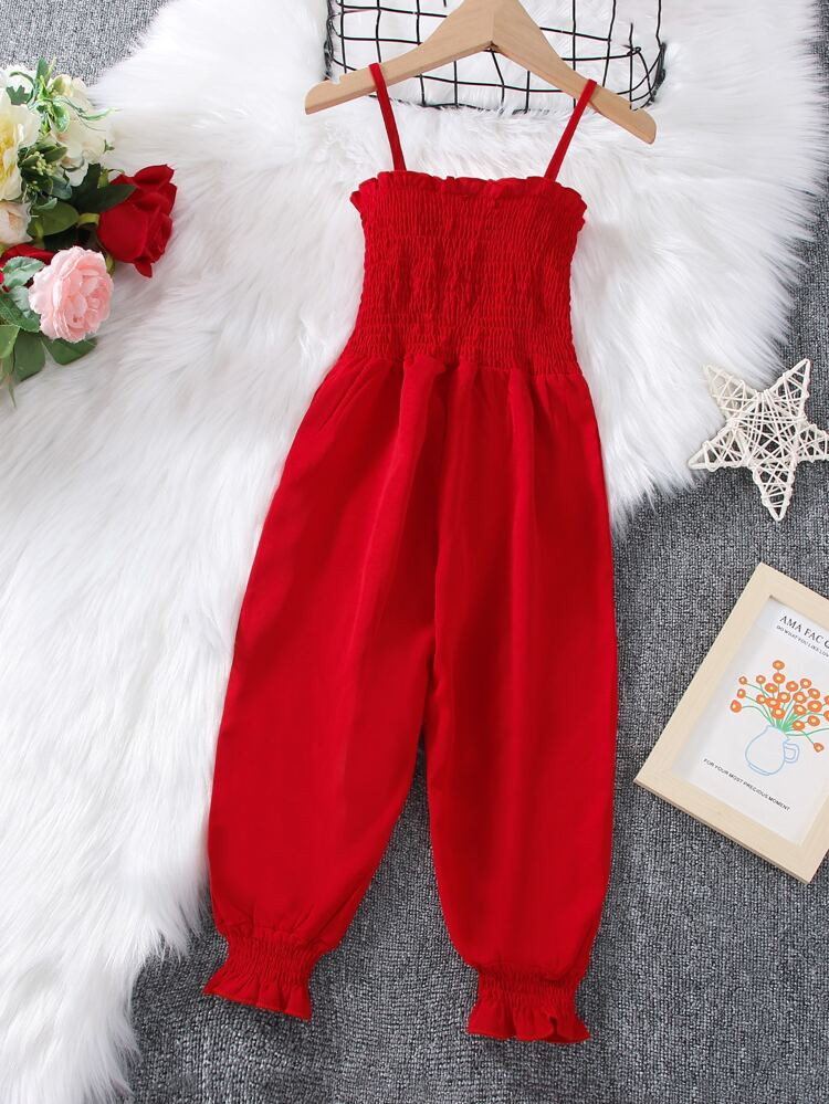 Toddler Girls Shirred Ruffle Trim Cami Jumpsuit | SHEIN