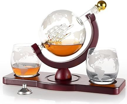 Gifts for Men, Whiskey Decanter Set with 2 Etched Globe Glasses, Unique Stocking Stuffers for Men... | Amazon (US)