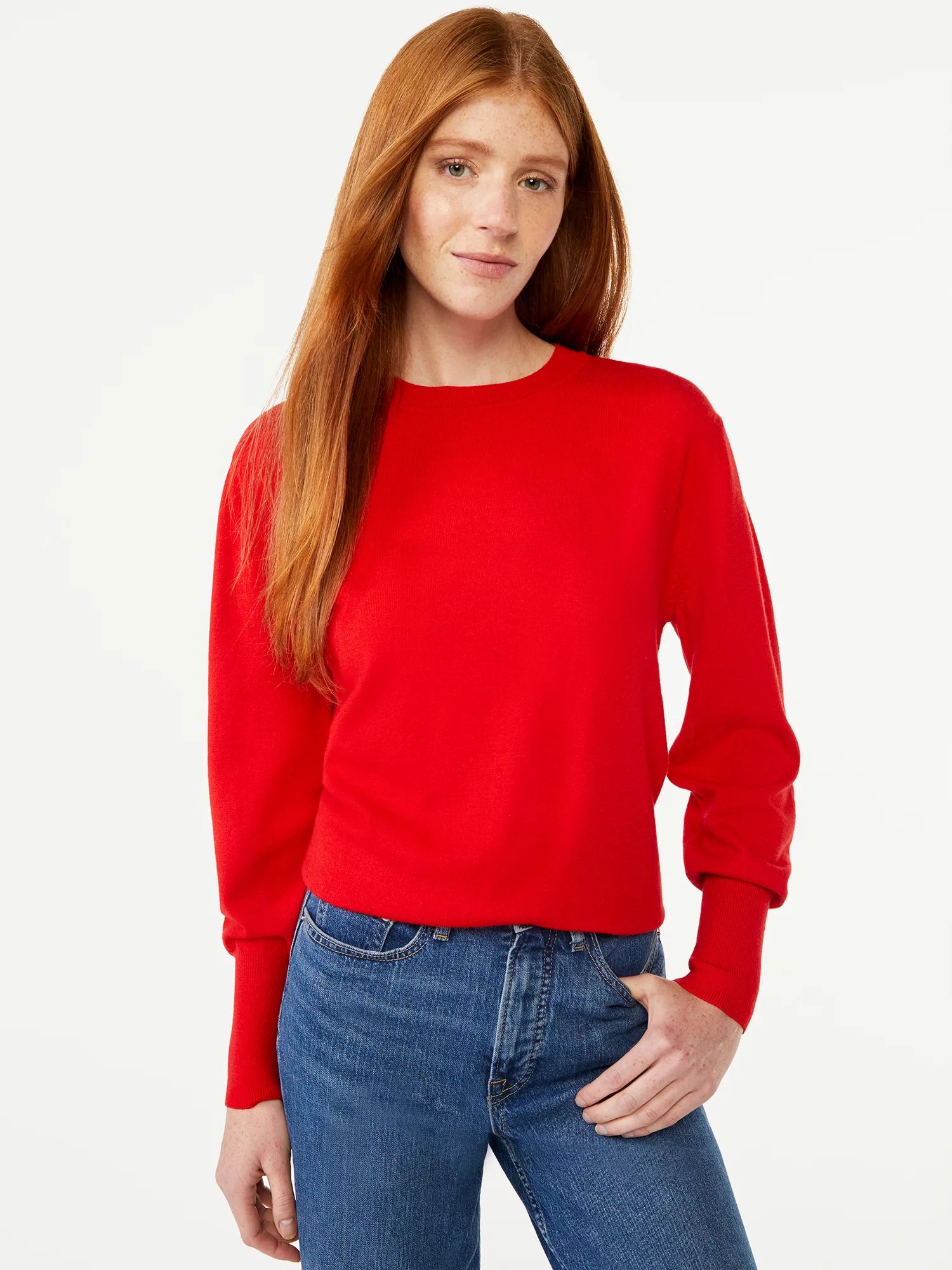 Free Assembly Women's Long Sleeve Boxy Crew Sweater | Walmart (US)