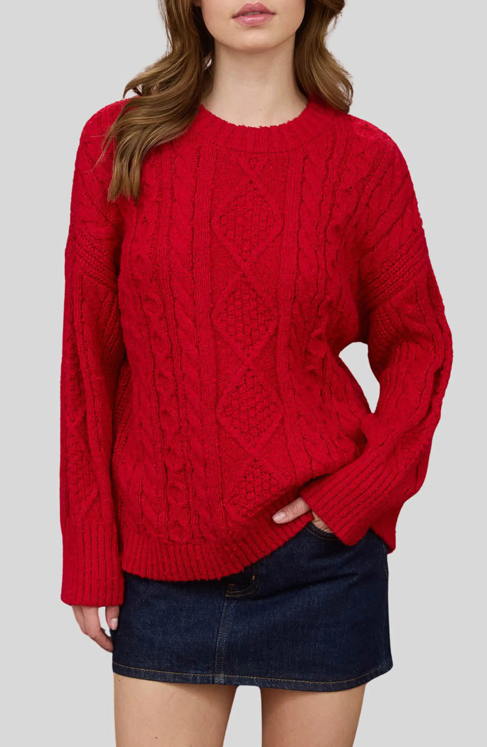 Blu Pepper Cable Stitch Crewneck Sweater | Nordstromrack | Nordstrom Rack