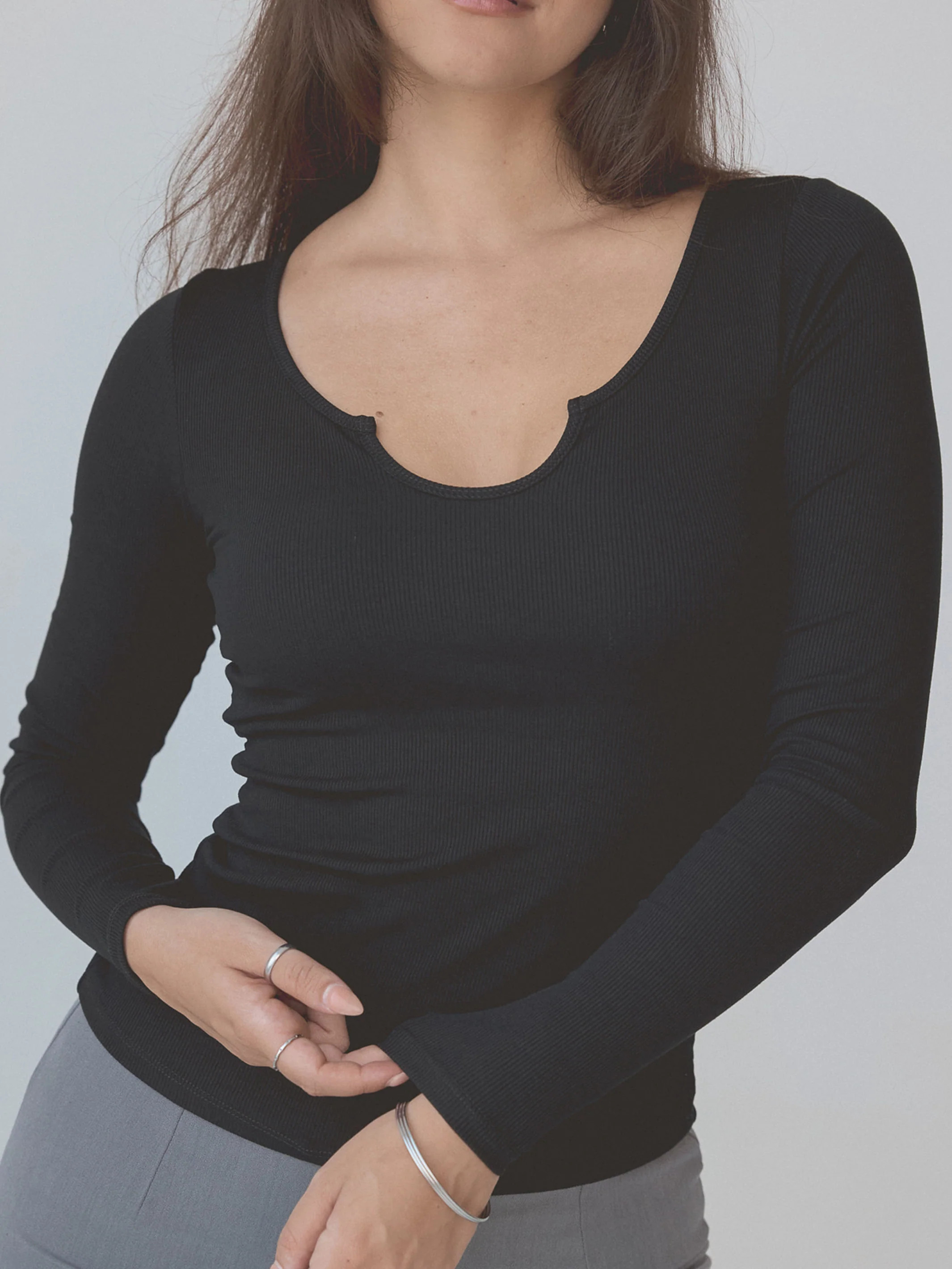 Braless Ribbed U-Shape Long Sleeve | Klassy