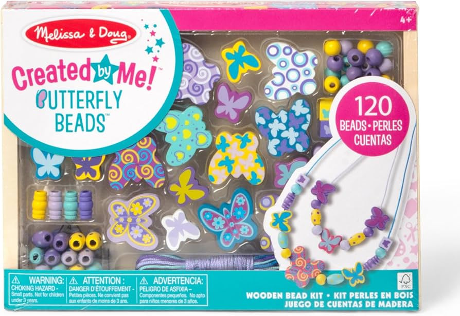 Melissa & Doug Created by Me! Butterfly Beads Wooden Bead Kit, 150+ Beads for Jewelry-Making | Amazon (US)