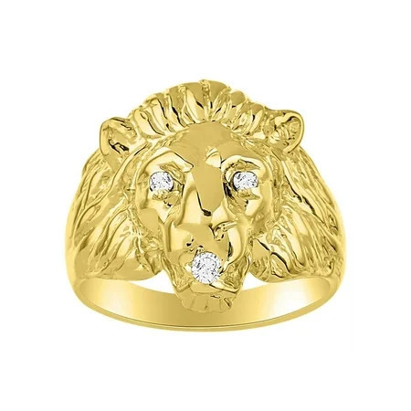 Lion Head Ring set with Genuine Diamonds in Mouth and Eyes set in Yellow Gold Plated Silver .925 SL-MR3118DY-09-F2 | Walmart (US)