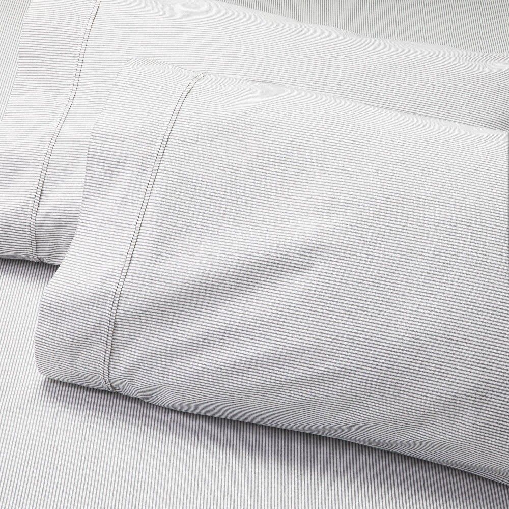 2pk King Cotton Percale Microstripe Pillowcase Set Railroad Gray/Sour Cream - Hearth & Hand with Mag | Target