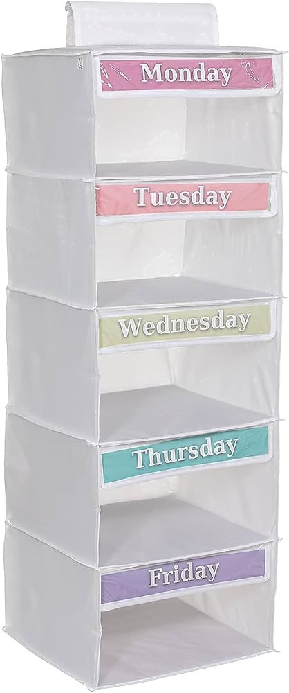 Weekly Clothes Organizer for Kids – 5 Shelf Hanging Closet Storage for School Outfits | Monday ... | Amazon (US)