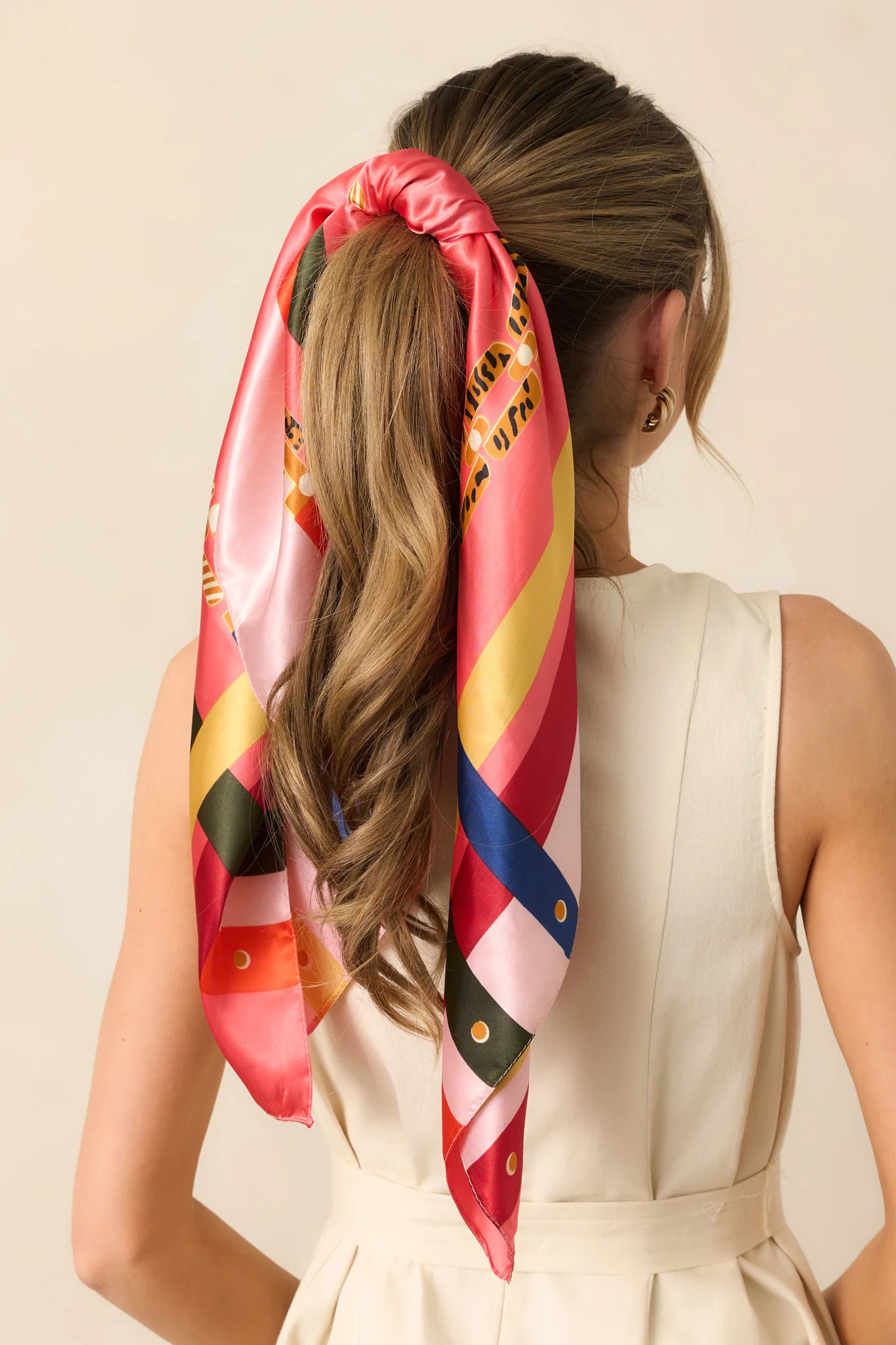 Rooftop Sunsets Red Multi Print Satin Scarf | Red Dress