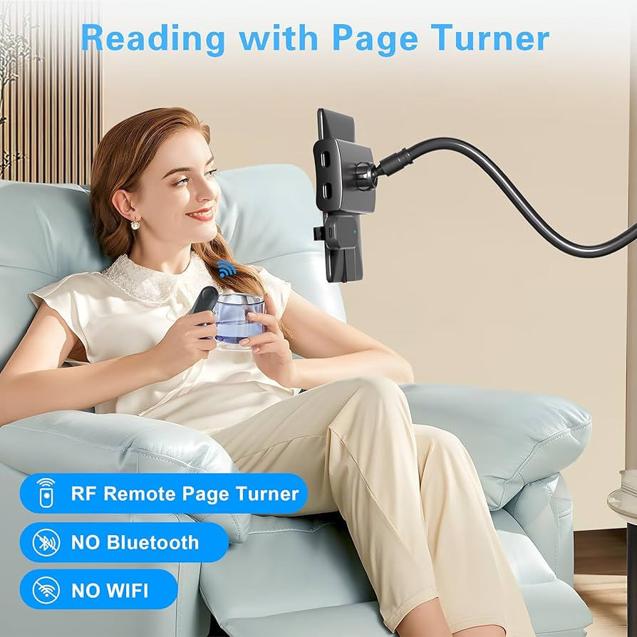 Gooseneck Tablet Holder for Kindle Reading in Bed with Page Turner Remote, Hands Free Desk Bedside Lazy Arm Stand for Kindle Accessories, Gifts for Readers | Amazon (US)