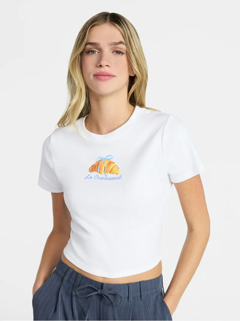 No Boundaries Cotton Crewneck Cropped Tee, Women's XXS-XXL | Walmart (US)