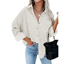 Dokotoo Womens Corduroy Button Down Shirts Boyfriend Long Sleeve Oversized Blouses Tops | Amazon (US)