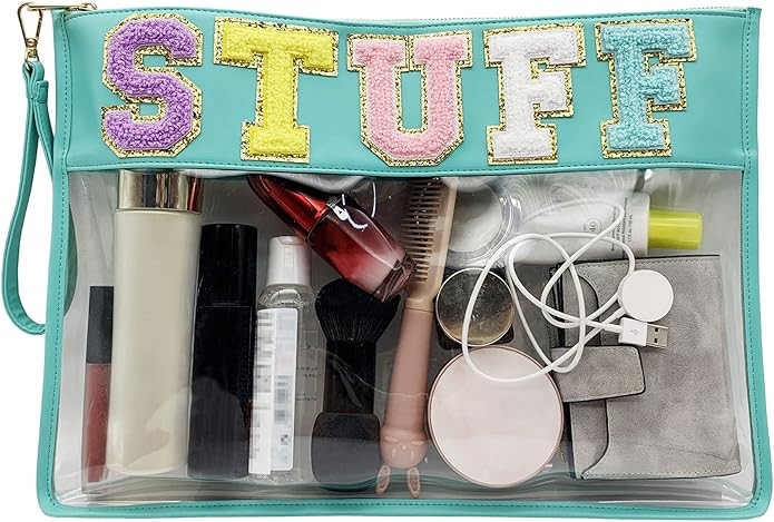 HAIBOLAN Monogram Clear Stadium Purse Bag Chenille Letter Travel Patch Pouch Snack Makeup Wristle... | Amazon (US)