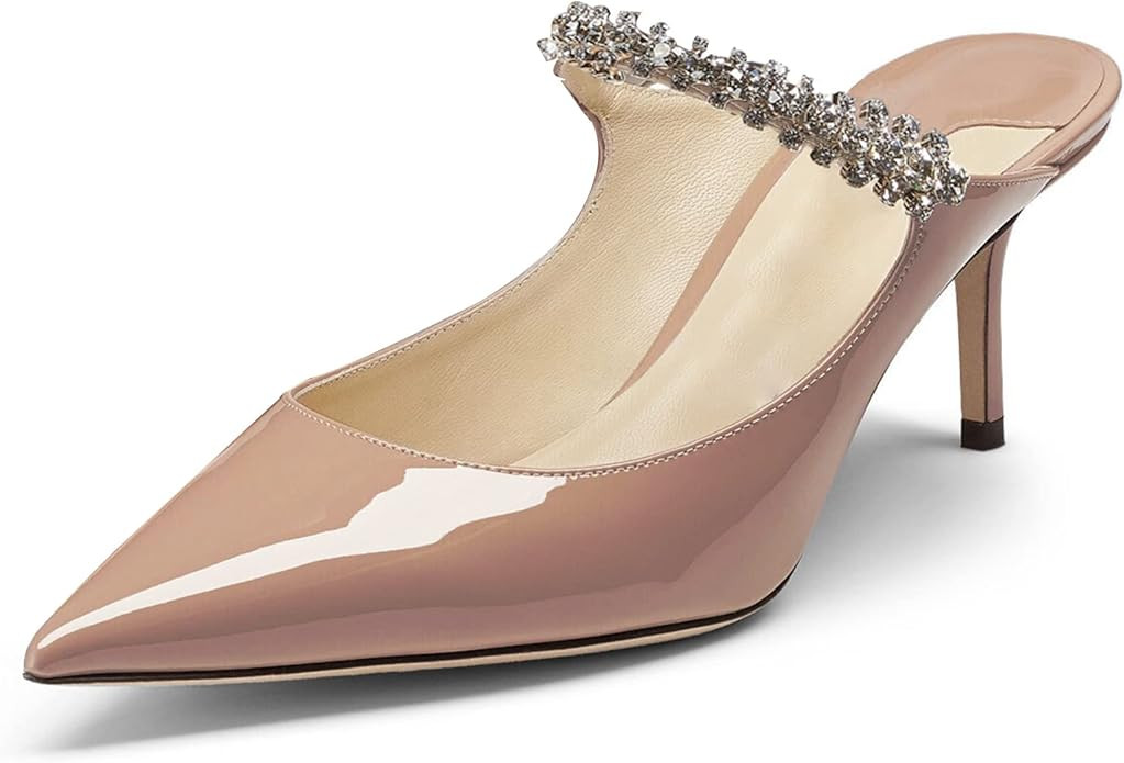 MIRAAZZURRA Women Heeled Mules Rhinestone Strappy Pointed Toe Mules Stiletto High Heels Slip On B... | Amazon (US)