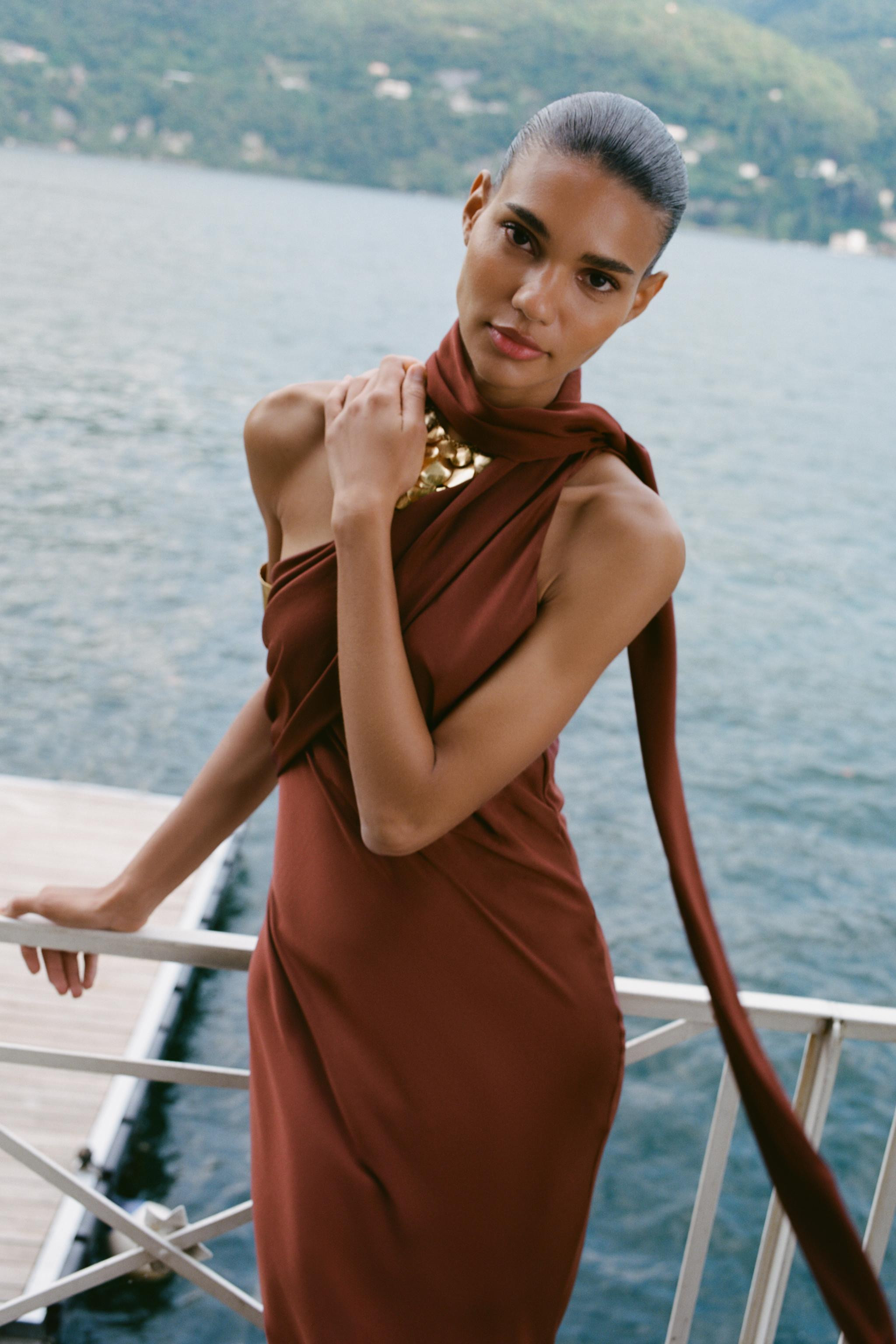 ASYMMETRIC SCARF MIDI DRESS | Zara US