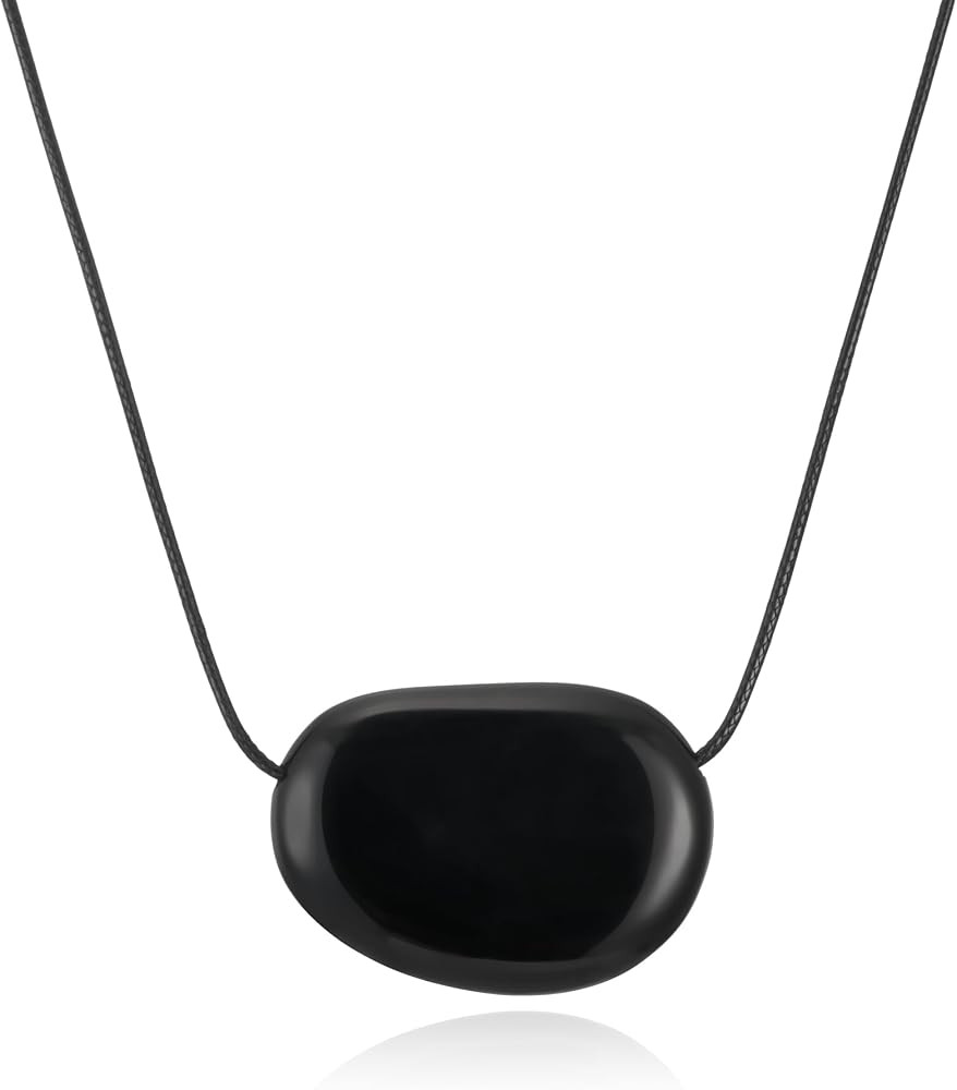 Dr's gift Silver Plated Pebble Pendant Necklace for Women,Chunky Silver Bean Necklace,Large Charm... | Amazon (US)