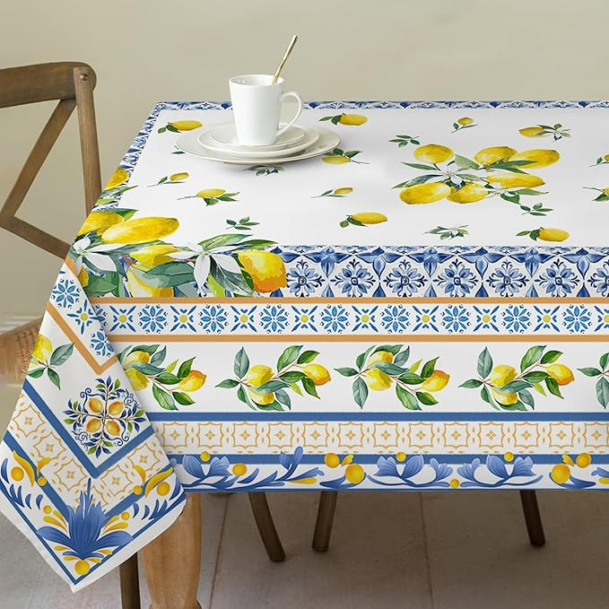 Lemon Tablecloth 60x84 Inch Rectangle - Italian Summer Decor for Home - Water Resistant Mediterra... | Amazon (US)