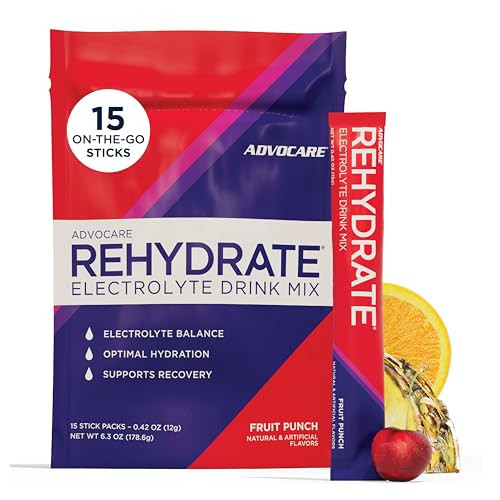 AdvoCare Rehydrate - Electrolyte Drink Mix - Includes Magnesium, Sodium, Potassium & Calcium - Antioxidant & Amino Acid Fortified - Hydration & Recovery - Fruit Punch, 15 Stick Packs (6.3 oz) | Amazon (US)