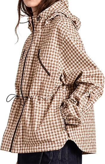 Fisoew Womens Rain Jacket Waterproof Plaid Raincoat Hooded Windbreaker | Amazon (US)