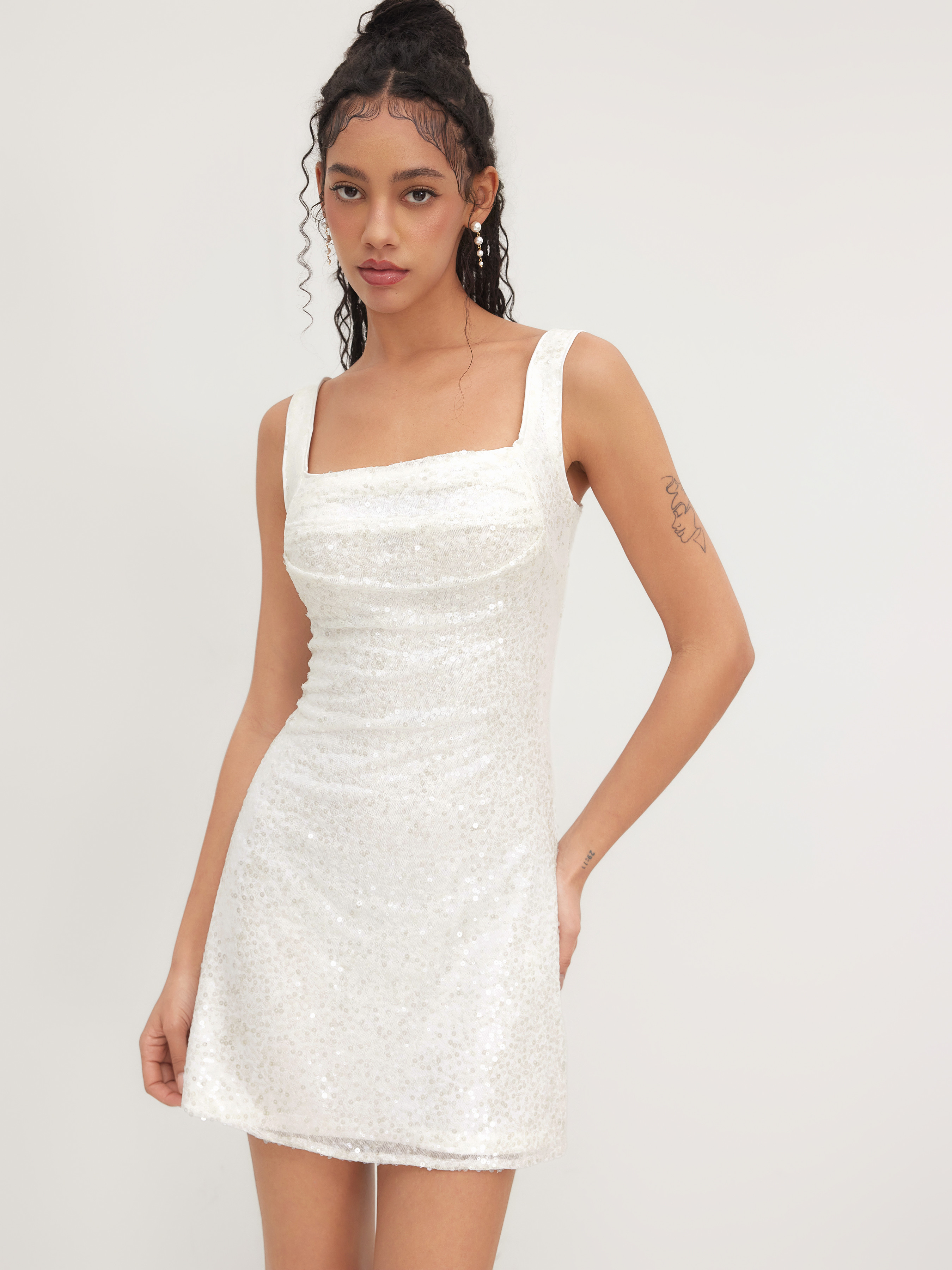 Sequins Sequin U-neckline Ruched Mini Dress For Date | Cider