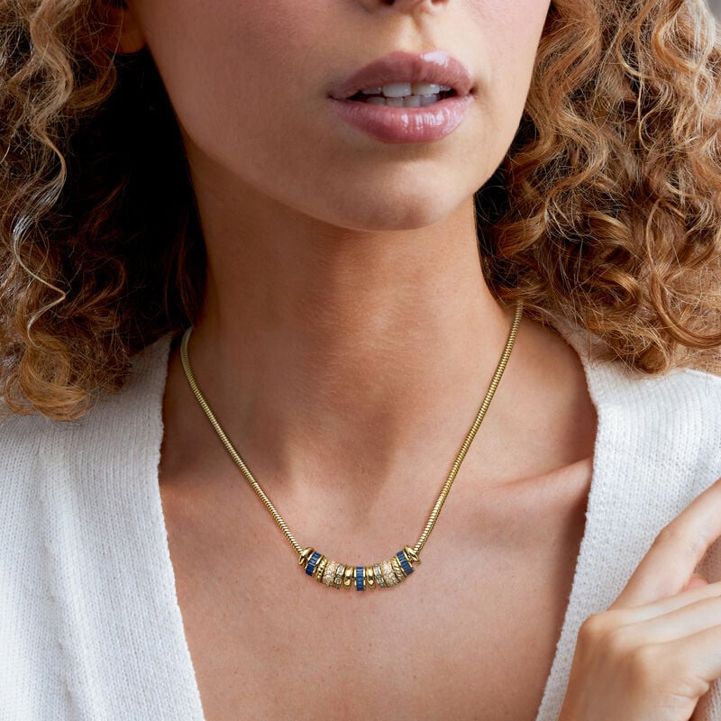 14kt Yellow Gold-Plated Bead Charm Necklace with Simulated Tonal Blue and White Gemstones. 18&quo... | Ross-Simons