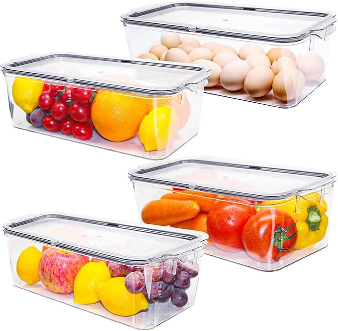 MieMieMieLarge Refrigerator Organizer Bins with Sealing Lids, 4 Pack Stackable Clear Plastic Stor... | Amazon (US)