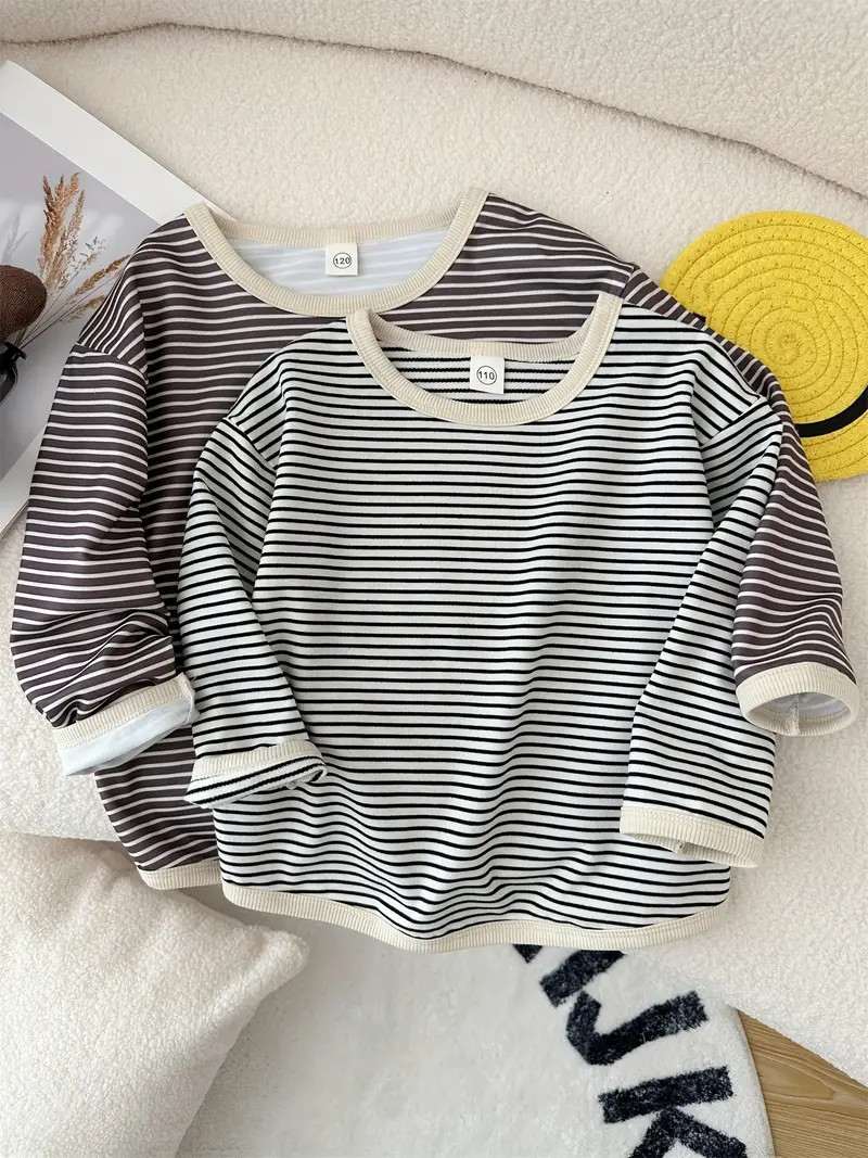 2pcs Boys Striped T-shirt, Casual Lightweight Comfy Long Sleeve Tee Tops, Boys Clothes Outdoor | Temu Affiliate Program