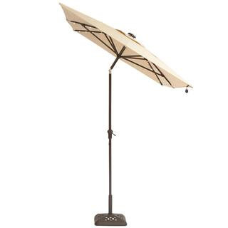 Hampton Bay 10 ft. x 6 ft. Aluminum Solar Outdoor Patio Umbrella in Cafe Tan YJAUC-171-RC2 | The Home Depot