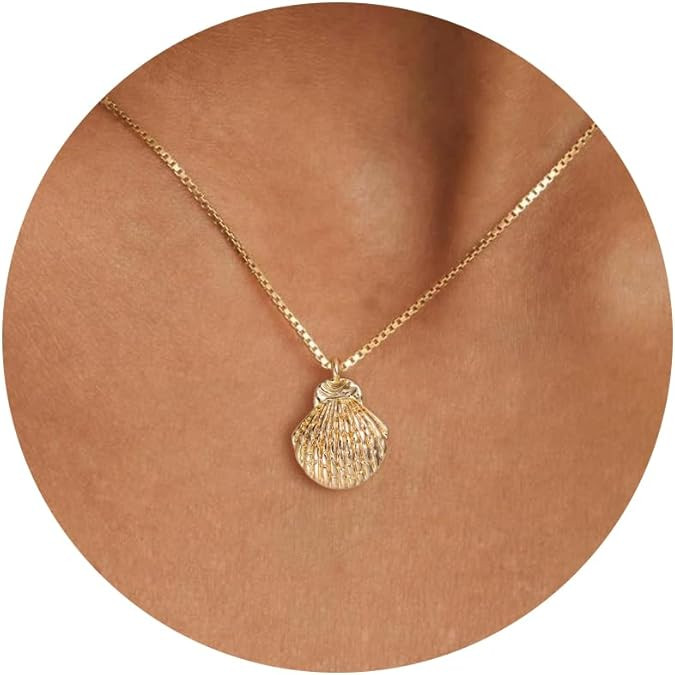 Dainty Gold Necklace: 14K Gold Plated Seahorse Cat Horse Shell Animal Necklace for Women 16.5"+2" | Amazon (US)