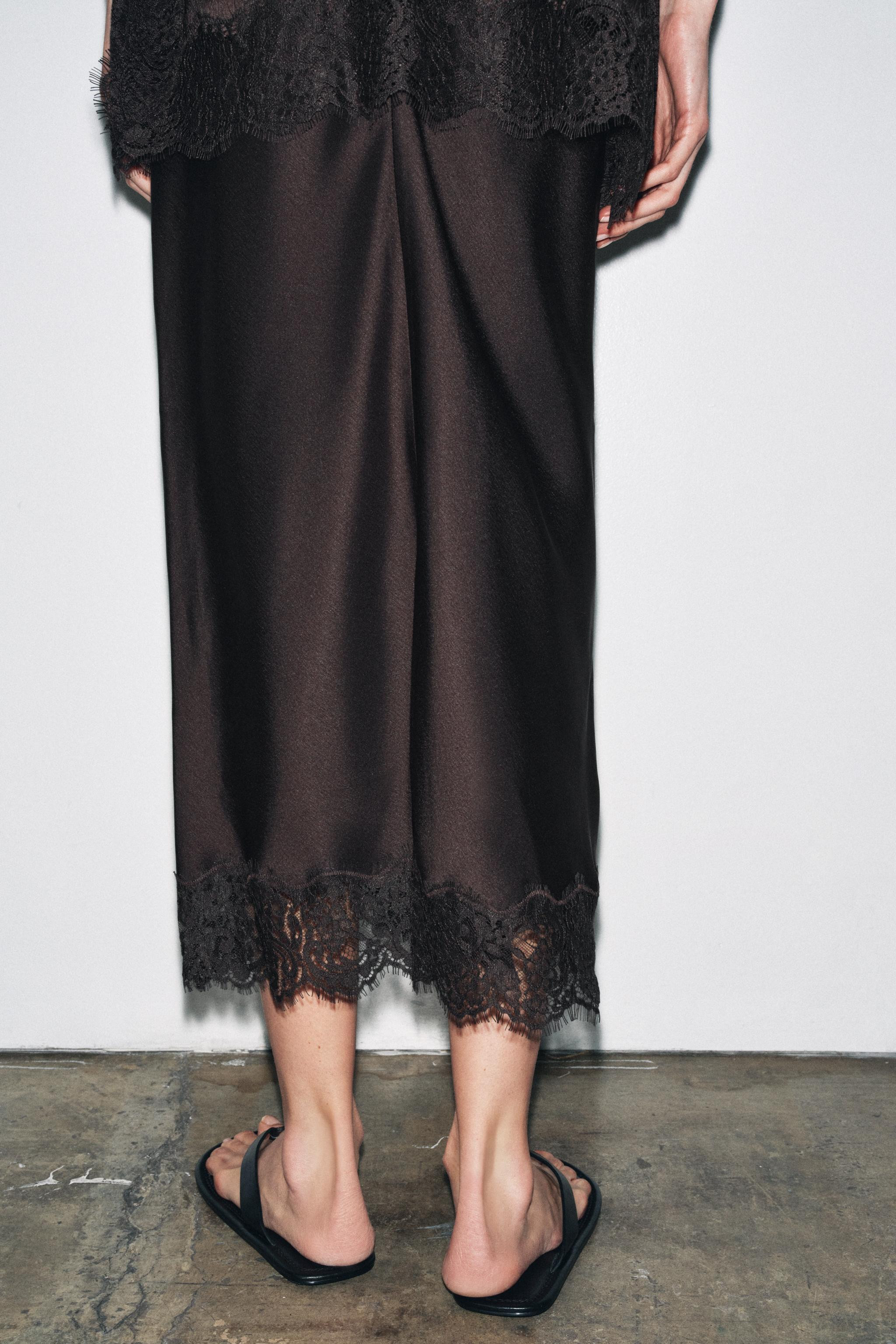 ZW COLLECTION SATIN LACE SKIRT | Zara UK