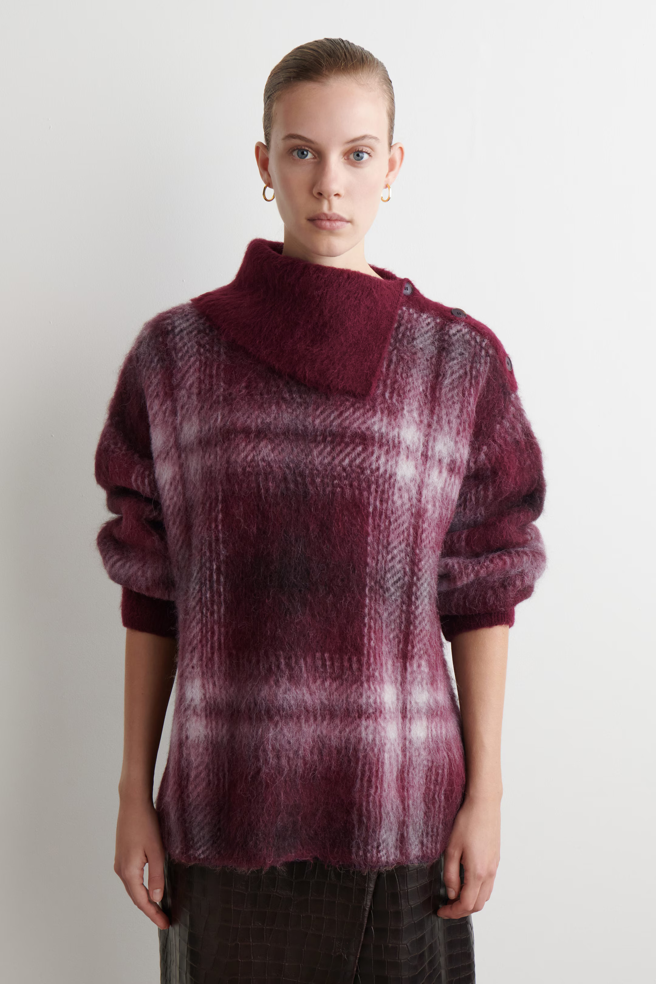 BUTTONED CHECKED ALPACA-BLEND JUMPER - BURGUNDY / CHECKED | COS CA | COS (EU)