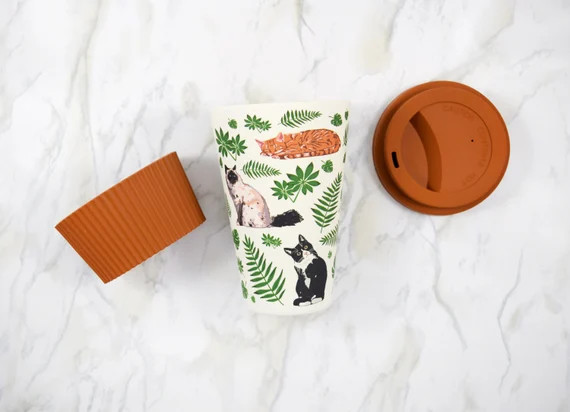 Travel Mug Cats and Plants Bamboo Fibre Mug Eco Friendly - Etsy | Etsy (US)