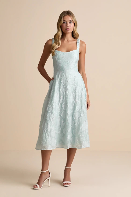 Pristine Muse Mint Green Jacquard Skater Midi Dress | Lulus
