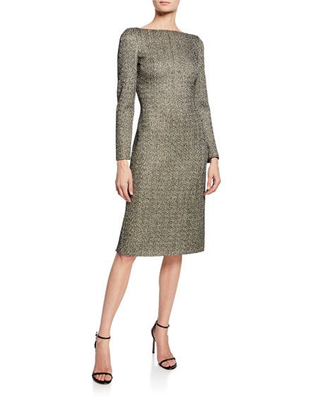 St. John Collection Bateau-Neck Long-Sleeve Golden Evening Shimmer Knit Dress | Neiman Marcus