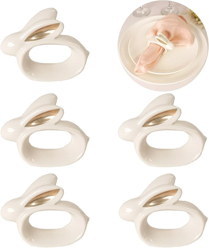 Easter Bunny Napkin Rings Set of 6, Porcelain Rabbit Napkin Ring Holders, Bunny Ceramic Napkin Ri... | Amazon (US)