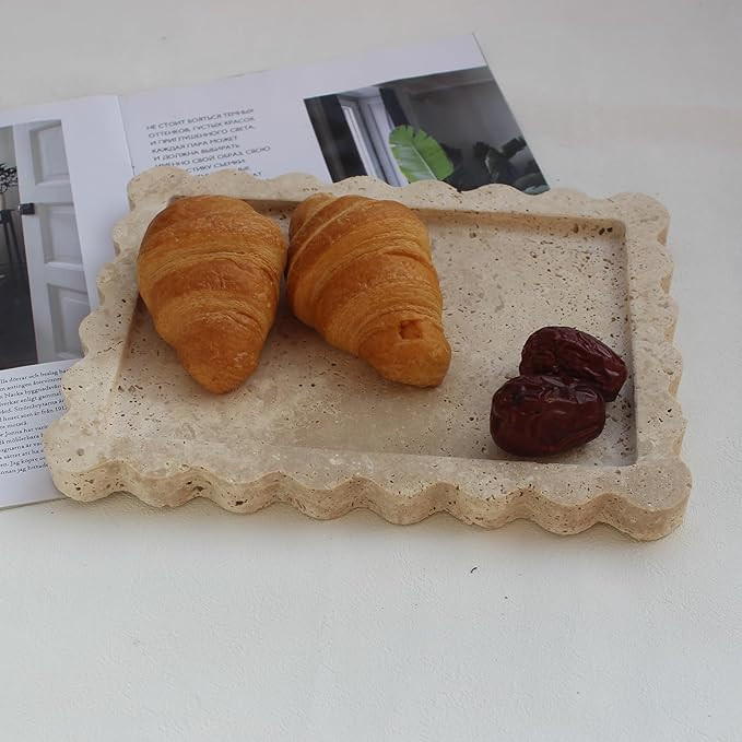 Natural Travertine Tray with Scalloped Edge, Rectangle Vanity Tray 10.8x8 for Bathroom Kitchen Co... | Amazon (US)