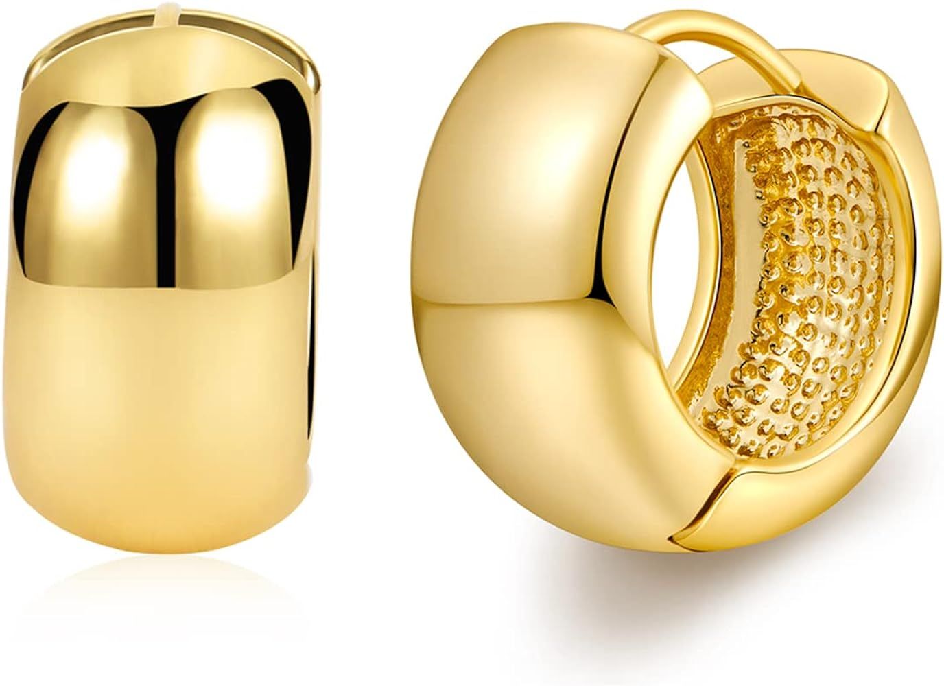 FAMARINE Gold Silver Chunky Earrings for Women Thick Hoop Earrings Girlfriend Gift | Amazon (US)