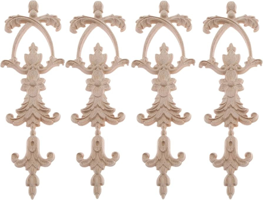 MUXSAM Long Frame Onlays Appliques, Wood Carved Decals, 4-Pack Unpaint Wooden Carving Set for Wal... | Amazon (US)