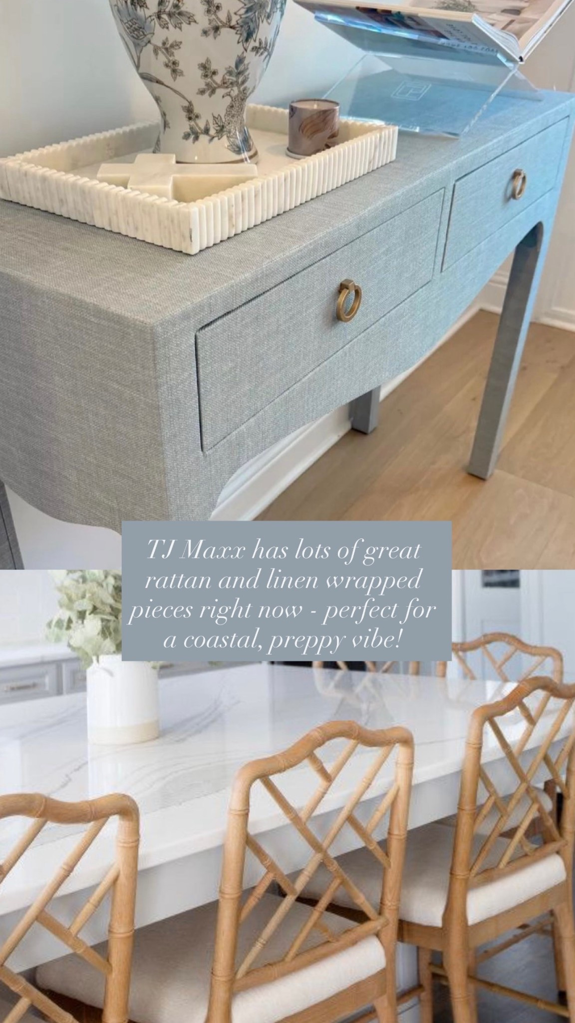 @TJ Maxx has lots of great linen wrapped and rattan furniture right now, perfect for a coastal, preppy vibe! 🤍🌊

#LTKSaleAlert #LTKdayinmylife #LTKHome