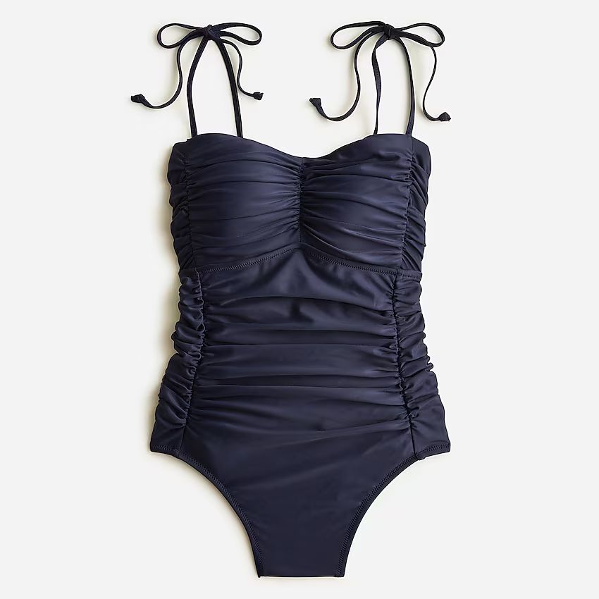 Ruched shoulder-tie one piece Swimsuit Blue  | J.Crew US