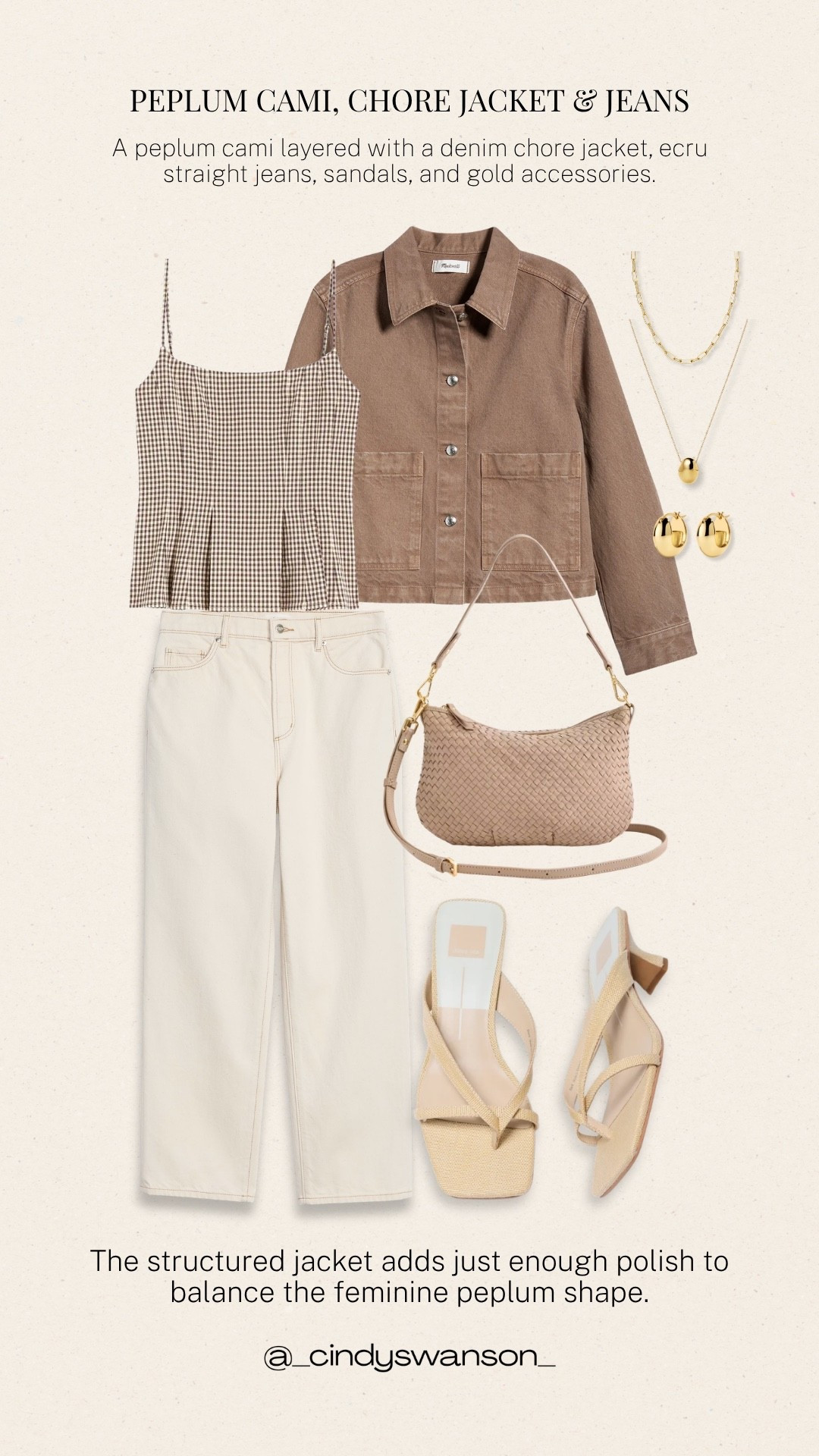 This peplum cami is such a pretty way to add a feminine touch to relaxed denim. I love it layered under a structured denim chore jacket with ecru straight-leg jeans, the neutral palette makes everything feel polished and easy to wear.

👩‍💻 LTK PRO TIPS
❤️ Heart = Support my posts ;-)
🔖 Save = Get sale & restock alerts for the things you love!
📋 Lists = Keep favorites organized (List ideas: Christmas, Birthdays, and Vacations!)
📲 Share = Send lists and products to a friend (or your daughters like me).
💬 Comment = Ask me anything, and I’ll answer. ;-)

#LTKootd #LTKOver40 #LTKWorkwear