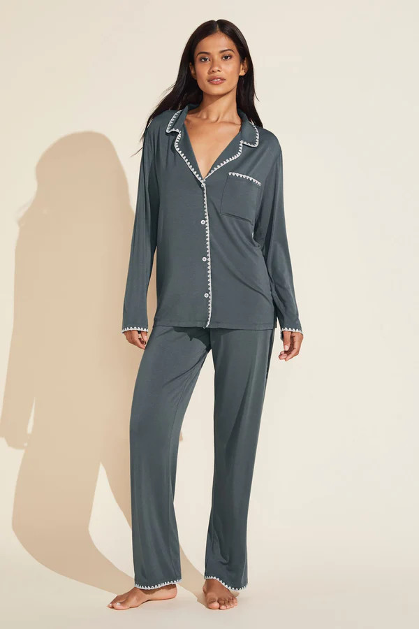 Frida TENCEL™ Modal Long PJ Set - Kelp/Bone | Eberjey