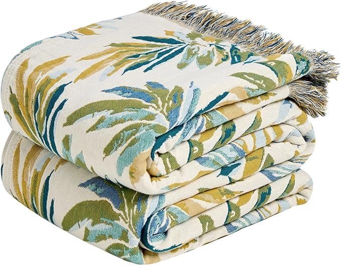 MSGKV Boho Throw Blanket for Bed Cotton 60"x80" Leaves Blanket Twin Size Couch All Seasons Muslin... | Amazon (US)