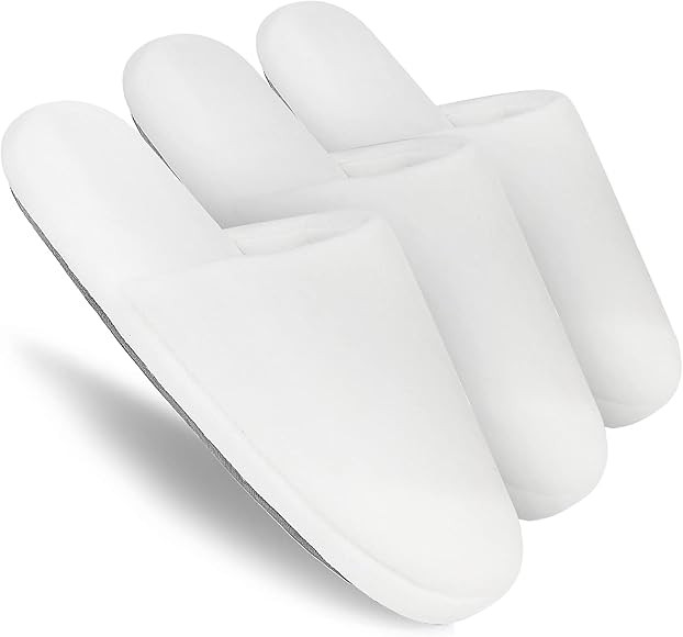 3-Pair Luxury Spa Slippers - Cotton Memory Foam Non-slip Closed Toe Washable Slippers for Hotel,G... | Amazon (US)