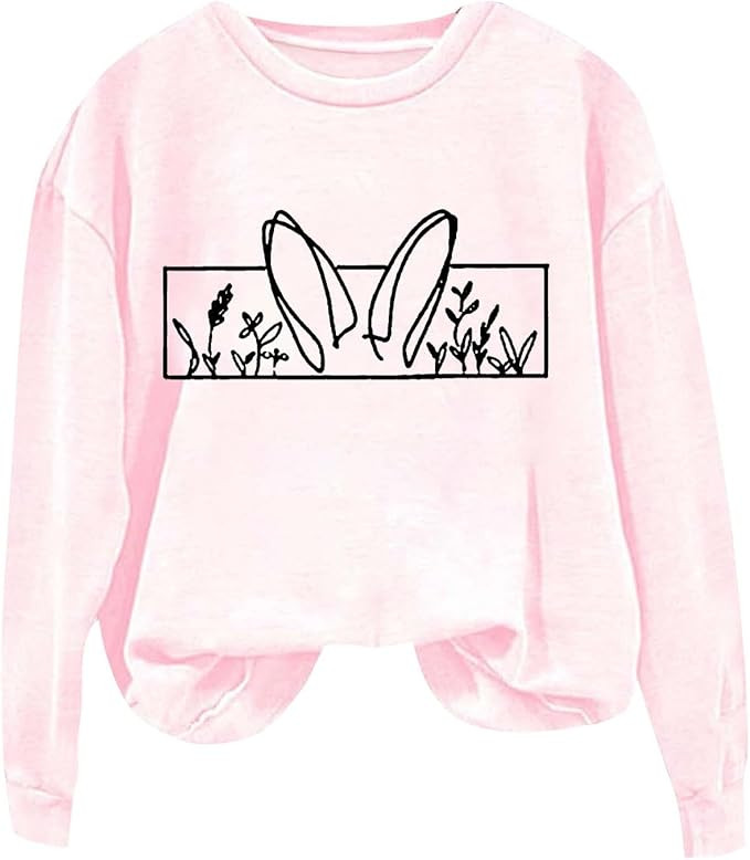 Happy Easter Sweatshirt for Women Cute Bunny Rabbit Graphic Crew Neck Sweat Shirts Trendy Easter ... | Amazon (US)