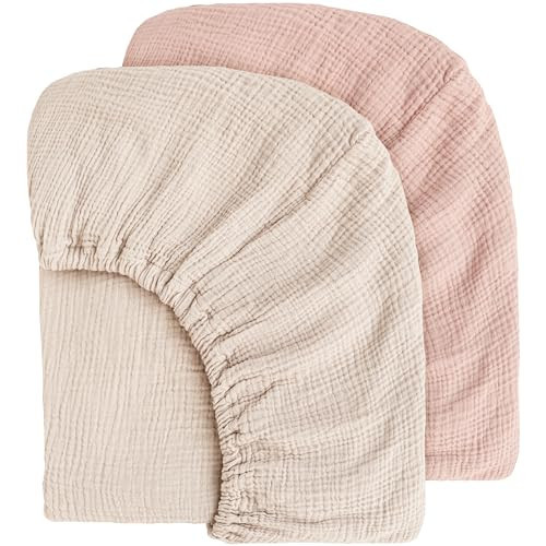 MairMore Muslin Crib Sheets for Baby Girls and Boys, Neutral Fitted Baby Bed Sheets for Standard Crib & Toddler Mattress - Soft and Breathable - 52"x28" (Pink & Ivory) | Amazon (US)