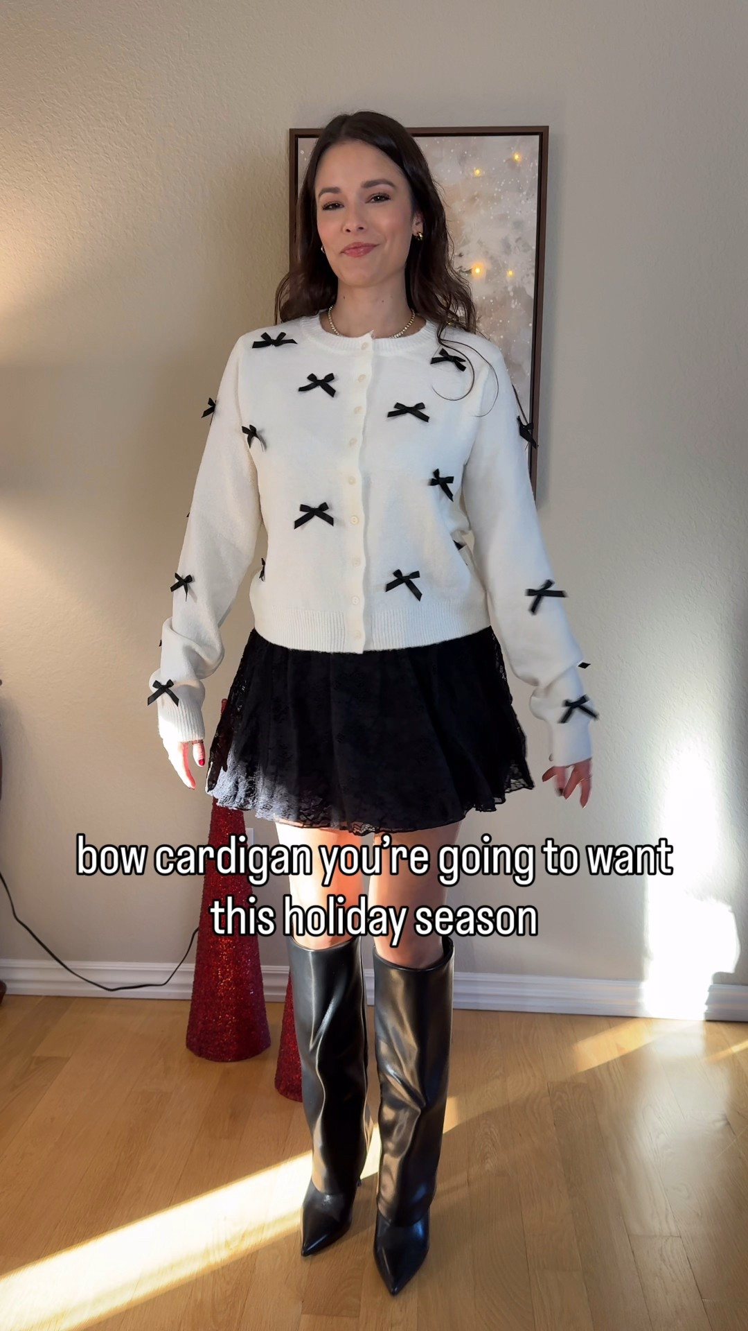 easy festive holiday outfits with my bow cardigan, which look is your favorite? 

Bows, bow sweater, lace skirt, black boots, knee high boots outfit, holiday party outfit, Christmas outfit, pop of color, red heels, wide leg jeans, affordable outfits, winter style, winter fashion, shiny leggings, 

#LTKHoliday #LTKFindsUnder50 #LTKU