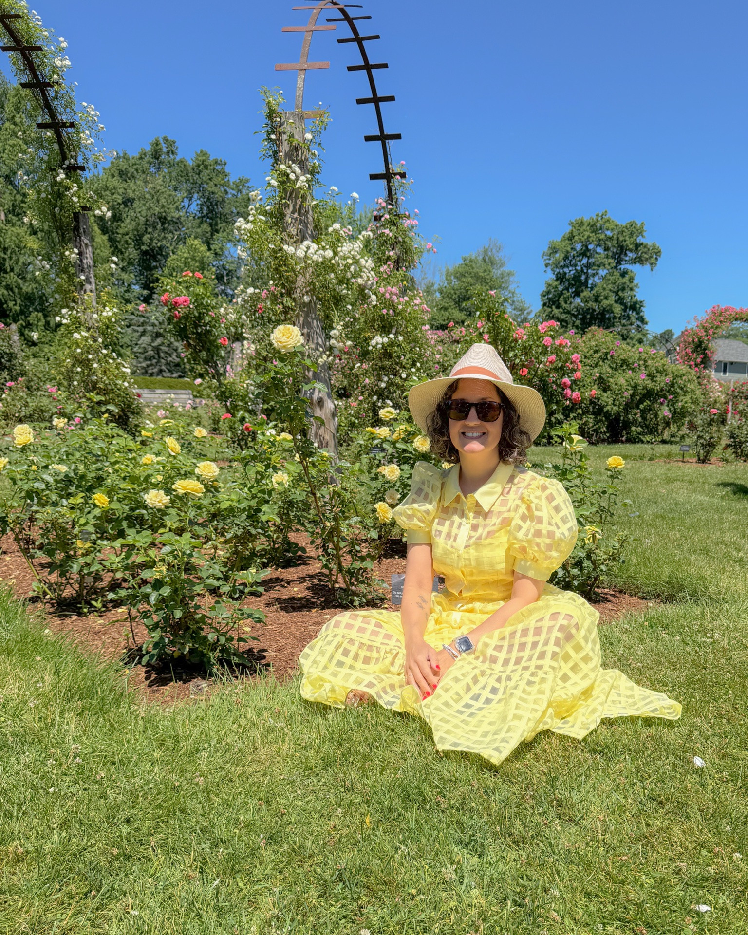 What I wore to the rose garden today, a beautiful summer day 🌹 English Factory grid dress, I’ve had for years now, Dolce Vita jam jelly flats.

#LTKdayinmylife #LTKOver40 #LTKSeasonal